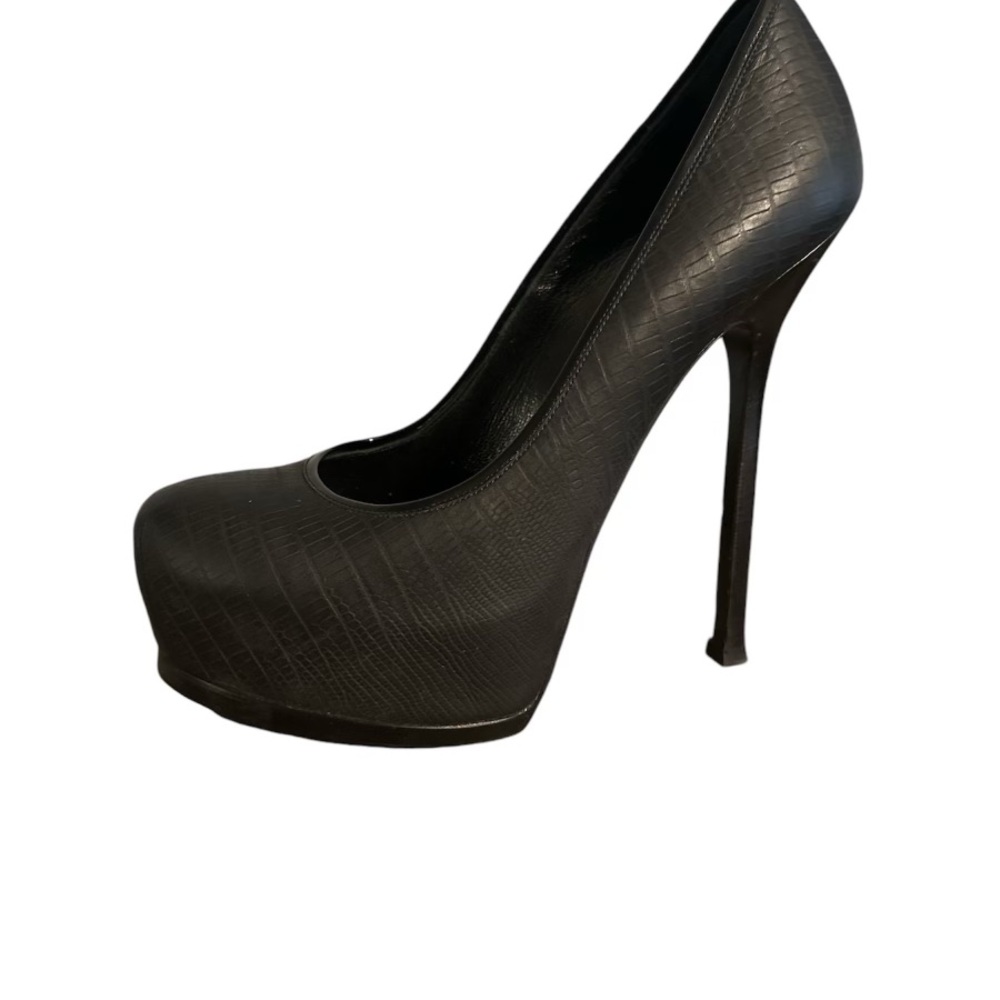 Black croc material platform tribtoo YSL heels